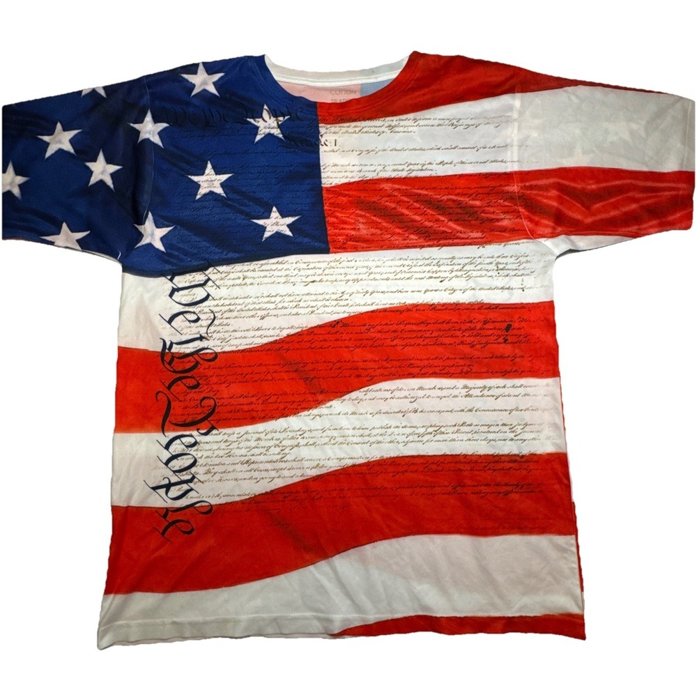Cotton Traders Sport USA Flag We The People‎ Constitution T-Shirt Mens Large L